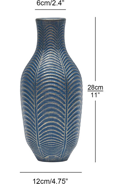 OEM Vază de flori 27,8 cm înălțime, albastră cu model minimalist