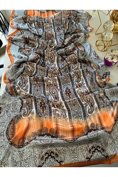 NP Imported Ethnic Pattern Voile Silk Shawl - Orange