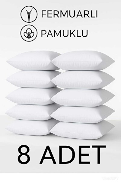 Loova 8 Adet yastık şiltesi-iç kılıfı-astar kılıfı-mitili kılıf beyaz renk fe...