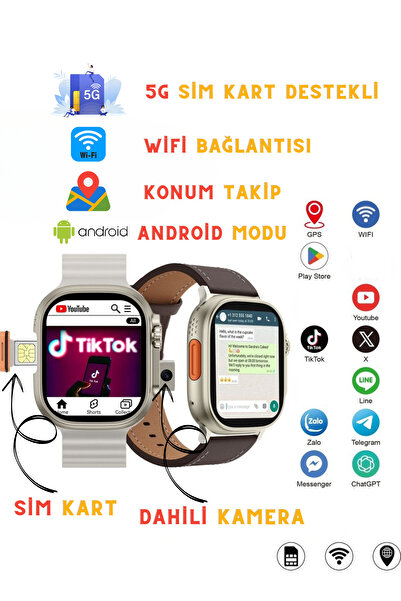 Teknoşık 5G Sim Kart Destekli 49MM Kameralı Android Akıllı Saat | GPS Takip |...