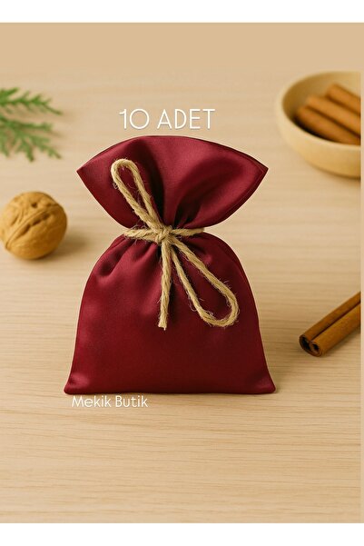 MEKİK BUTİK 10 Adet BORDO Saten Bez Kese - 9x12 / Kına Kesesi - Mevlüt Kesesi...