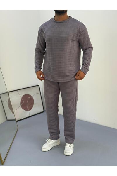 Baycombine35 Men's Quilted Patterned Waffle Fabric Tracksuit Set