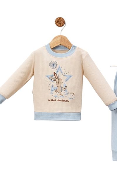 MixMax Bebe Long Sleeve Starry Rabbit Printed Bottom Top Baby Set