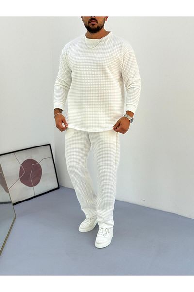 Baycombine35 Men's Quilted Patterned Waffle Fabric Tracksuit Set