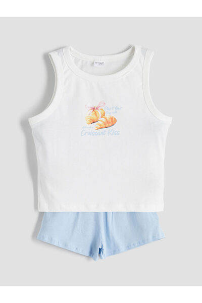 LC Waikiki Ecru Crew Neck Girl's Shorts Pajama Set