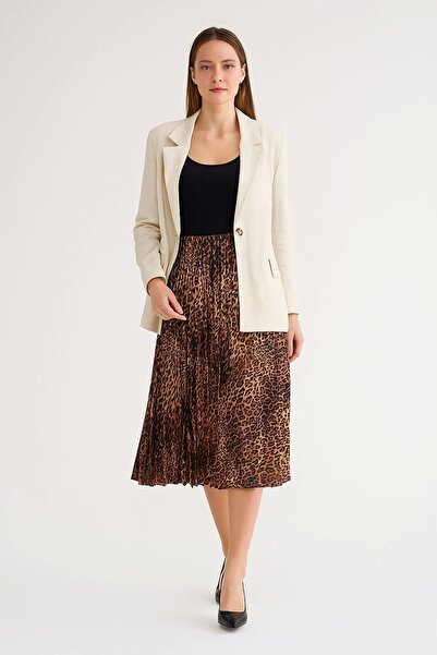 ayakuydur Kadın Leopar Pileli Midi Boy Etek