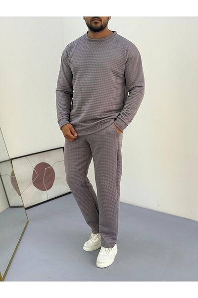 Baycombine35 Men's Quilted Patterned Waffle Fabric Tracksuit Set