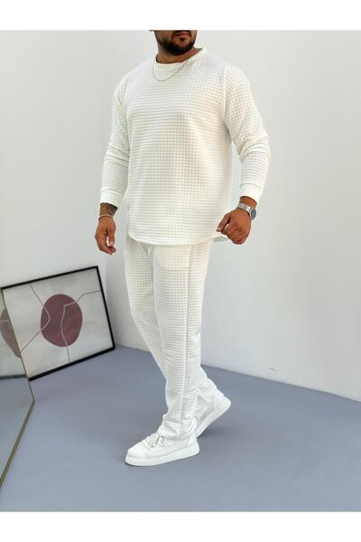 Baycombine35 Men's Quilted Patterned Waffle Fabric Tracksuit Set