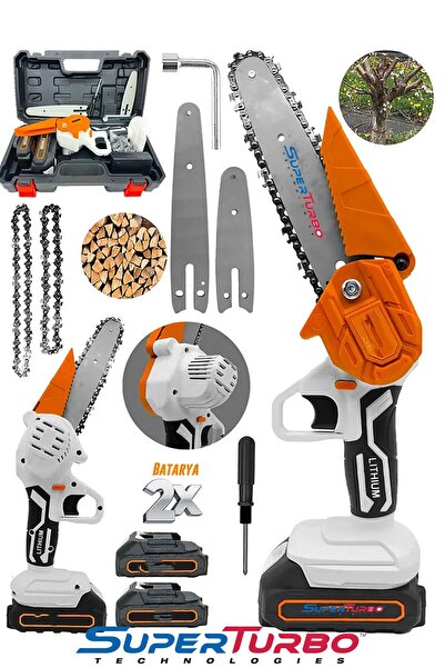 SUPERTURBO Uzun ve Kısa Pala Çift Akülü Profesyonel Zincirli Testere Dal Buda...