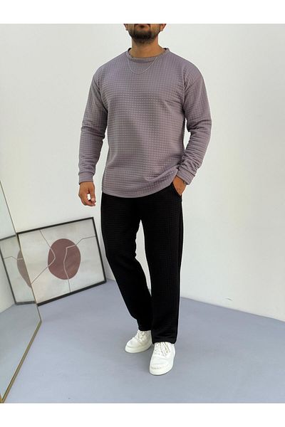 Baycombine35 Men's Quilted Patterned Waffle Fabric Tracksuit Set