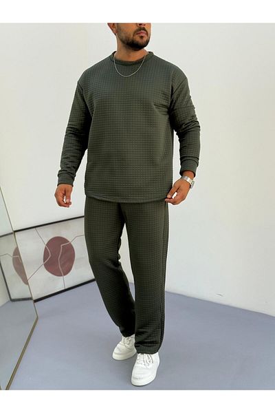 Baycombine35 Men's Quilted Patterned Waffle Fabric Tracksuit Set