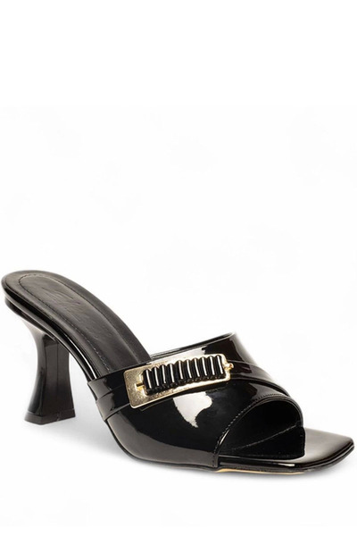 Ovebu Sief Black Patent Leather Heeled Slippers