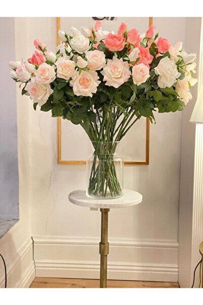 Dekordan House Yapay 1. Kalite 3 Dal Islak Gül Demeti (75cm)