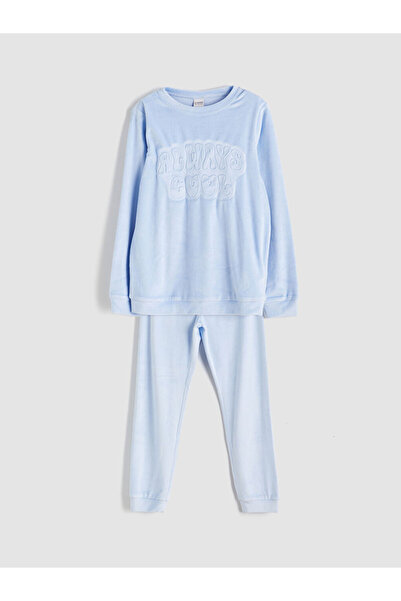 LC Waikiki Stilinizi Bize Bırakın | Bisiklet Yaka Kadife Kız Çocuk Pijama Takımı