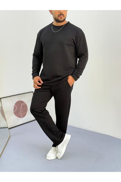 Baycombine35 Men's Quilted Patterned Waffle Fabric Tracksuit Set
