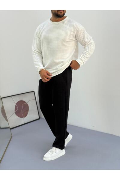 Baycombine35 Men's Quilted Patterned Waffle Fabric Tracksuit Set