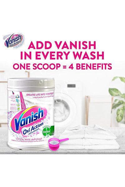 Vanish مسحوق ڤانيش أوكسي أكشن كريستال وايت لإزالة بقع القماش - للاستخدام في الغسالة الكهربائية 900 جرام