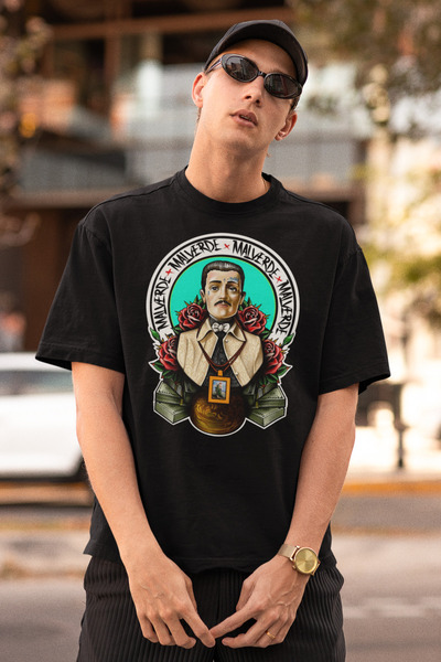 ST.BERNARD Oversize Unisex T-Shirt Siyah 'Malverde' Baskılı