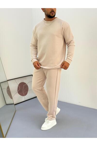 Baycombine35 Men's Quilted Patterned Waffle Fabric Tracksuit Set