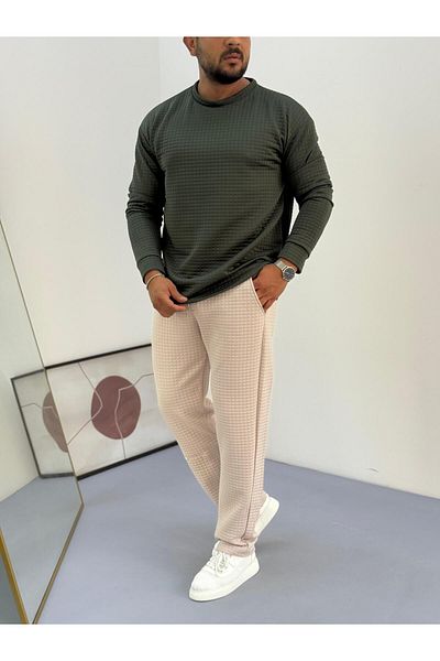Baycombine35 Men's Quilted Patterned Waffle Fabric Tracksuit Set