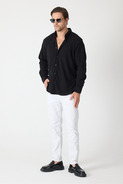 GEİO Men's Regular Fit Winter Velvet Fabric Shirt