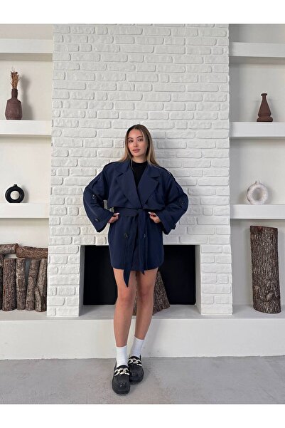 Bella Breeze Kadın Beli Kemerli Premium Kısa Boy Trençkot