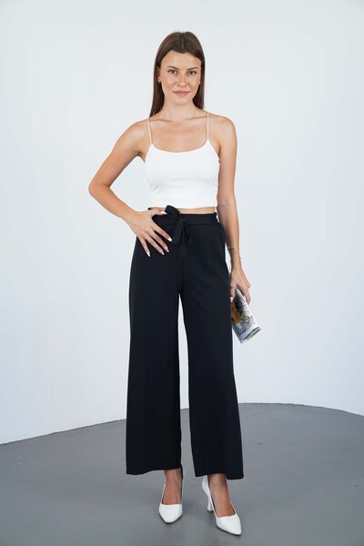 makarimato Modern Wide Leg Women's Double Fabric Trousers with Belt