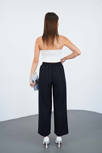 makarimato Modern Wide Leg Women's Double Fabric Trousers with Belt