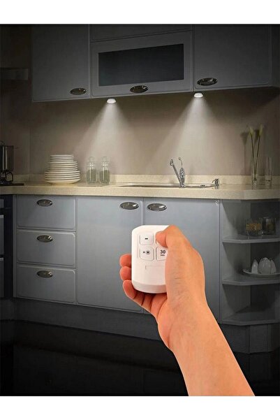 Genel Markalar Kumandalı Led Spot Lamba Pilli Kablosuz Yapışkan Montaj 3 lü Set Led Beyaz Gün ışıgı
