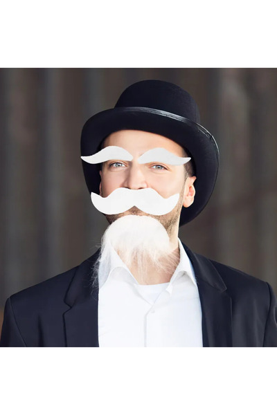 İstangül Butik White Color Self-Adhesive False Beard Mustache and Eyebrow Set