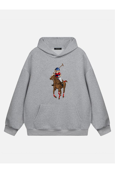 Mad&Calf Hanorac oversize unisex cu glugă din lână cu imprimeu Teddy Cowboy