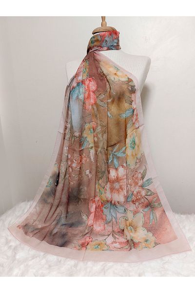 REMOMODA Floral Chiffon Shawl High Quality Fine Texture Soft Chiffon