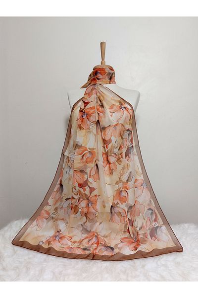 REMOMODA Floral Chiffon Shawl High Quality Fine Texture Soft Chiffon