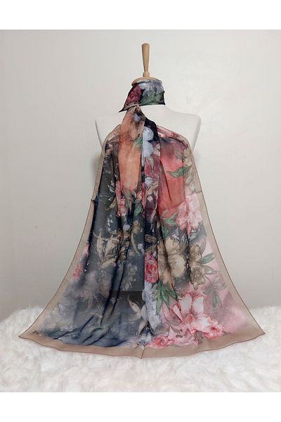 REMOMODA Floral Chiffon Shawl High Quality Fine Texture Soft Chiffon