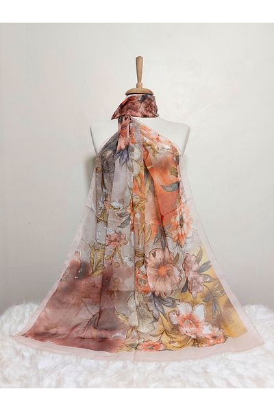 REMOMODA Floral Chiffon Shawl High Quality Fine Texture Soft Chiffon
