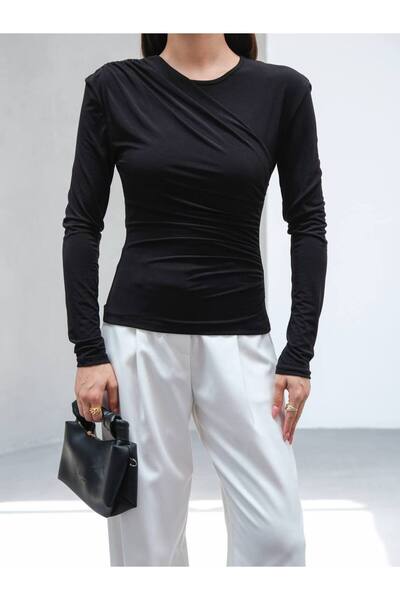 Butik Beyza Shoulder Pleat Side Gathered Blouse