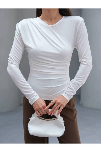 Butik Beyza Shoulder Pleat Side Gathered Blouse