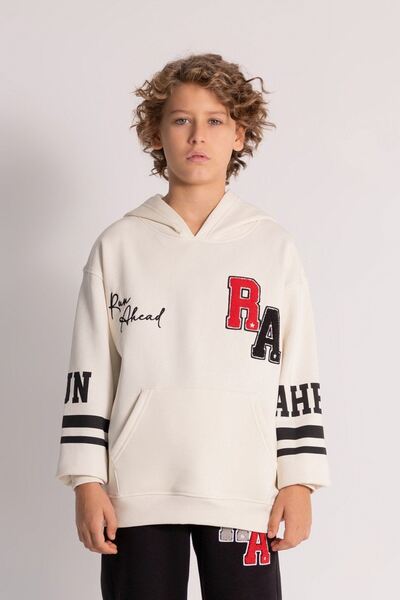 HAUSEkids 9-14 Years Old Athletic Rally Boy's Sweatshirt-Cream