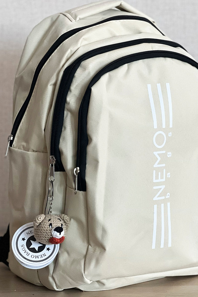NEMO GROUP Unisex Beige Backpack Large Size School Sports Bag, 16.9 Inches, 45X30X15Cm 24Lt, with Teddy Bear