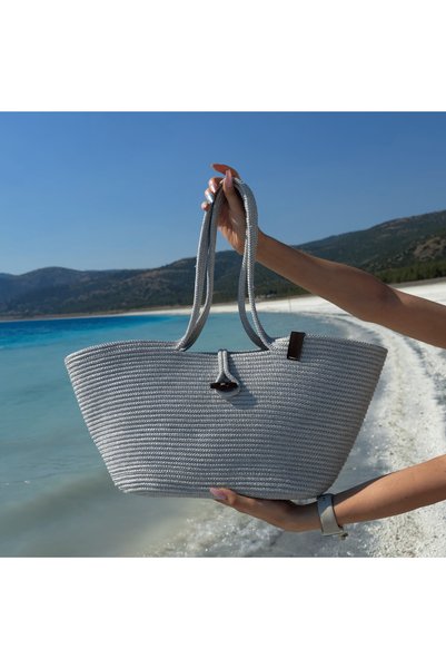 LinaHouse Handmade Large Volume Knitted Cord Rope Women's Beach & Daily Bag – Gray
