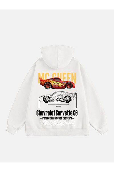 Mad&Calf Hanorac supradimensionat unisex Corvette C6 cu glugă imprimată