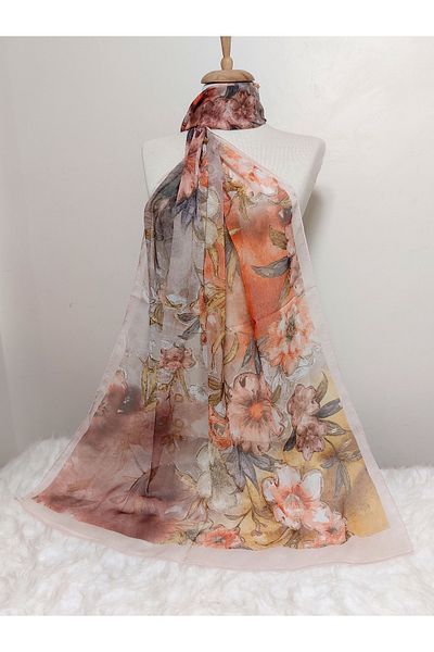 REMOMODA Floral Chiffon Shawl High Quality Fine Texture Soft Chiffon
