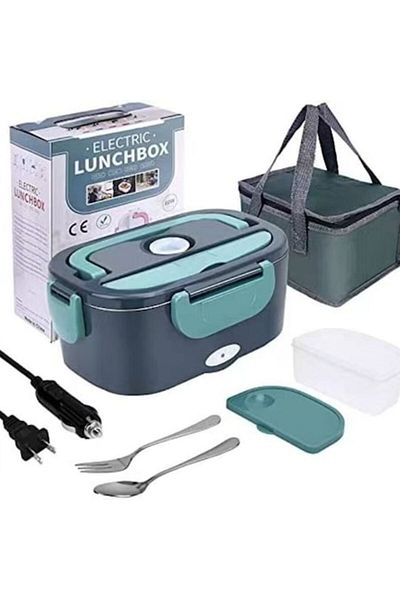 TrendiShop Electric Portable Lunchbox, Stainless Steel and Plastic, 60W, 220V/12V/24V, 1.5L, Green