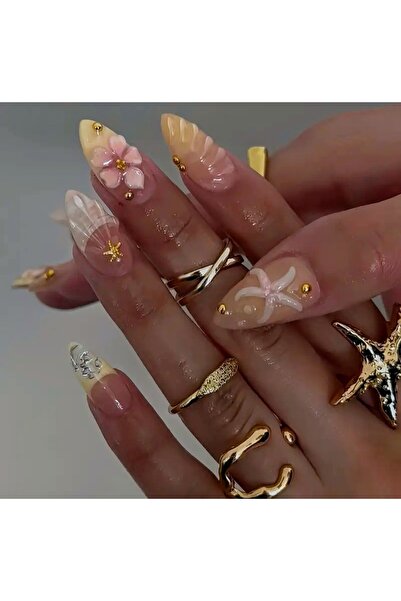 PİRAYE AKSESUAR 24'lü Hamur Jel Kabartmalı Gold Taş İşlemeli Butter Yellow Re...