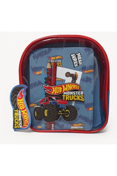 HW Monster Trucks Kids School Bag and Stationery Set – 8 Pieces
