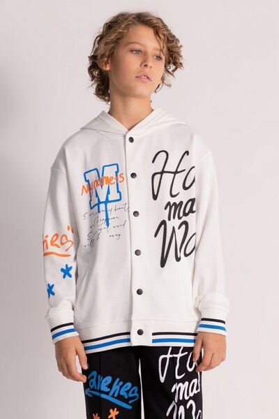 HAUSEkids 11-14 Graffiti College Boy's College Jacket-Ecru