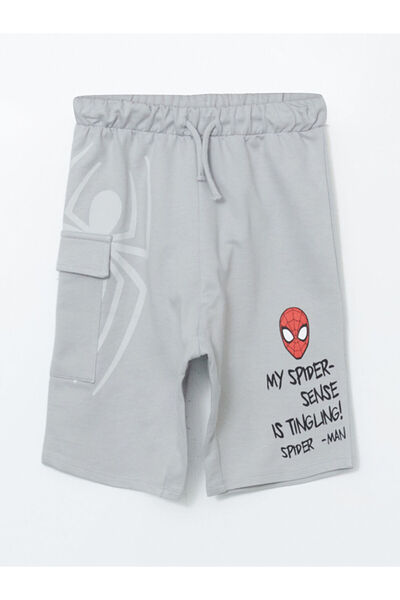 LC Waikiki Gray Elastic Waist Spider-Man Printed Boys' Shorts
