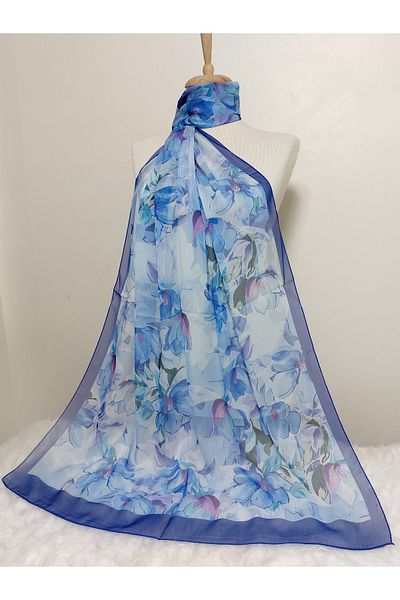 REMOMODA Floral Chiffon Shawl High Quality Fine Texture Soft Chiffon