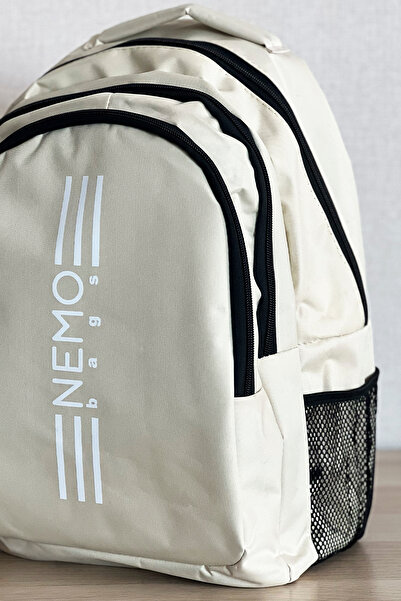 FCSTORE Unisex Cream Large Size Laptop School Bag Travel Backpack 24 Lt 45X30Cm, + Gorilla Key Chain