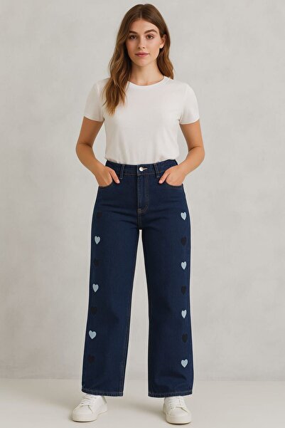 Butik Y2K Kalp Nakışlı Baggy Jean